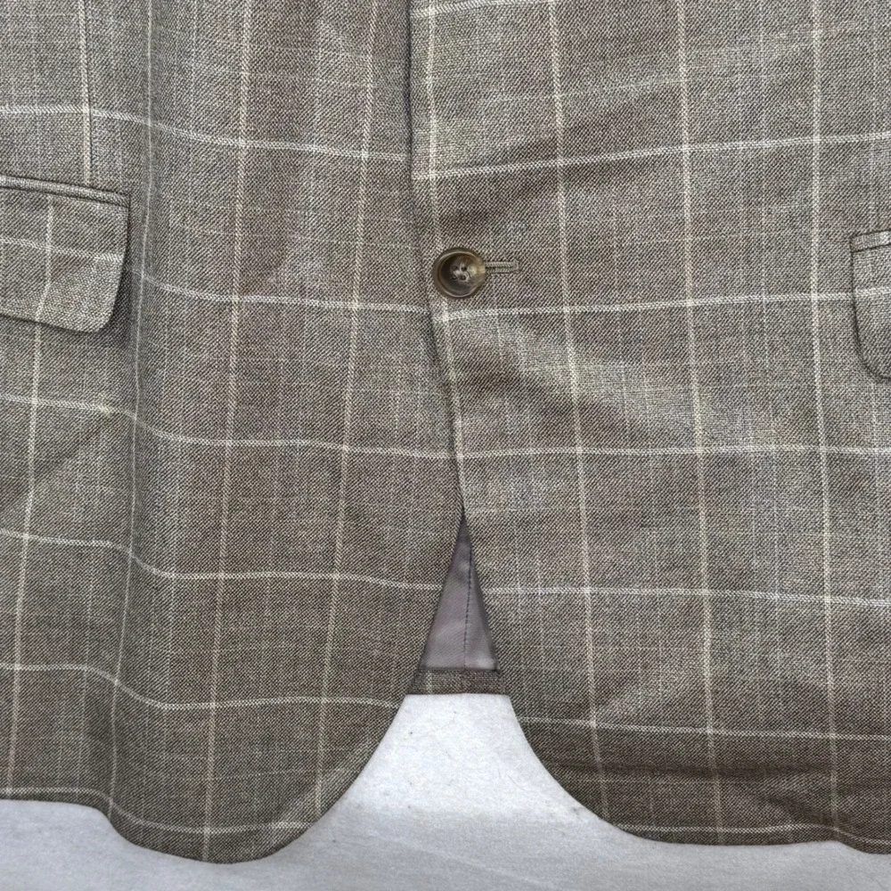 Jos. A. Bank Blazer Mens 50 Regular Tan Silk Wool Windowpane Plaid Signature